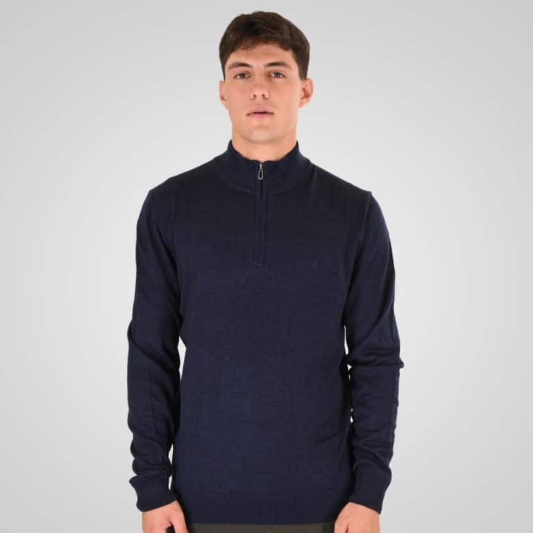 RKNIT-8052-NAVMEL.jpg REBASE KNITTED HALF-ZIP SWEATER - Image 1
